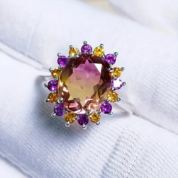 New Colorful with Purple Hues Lab Created Gems Women's Ring - Picture 4 of 4